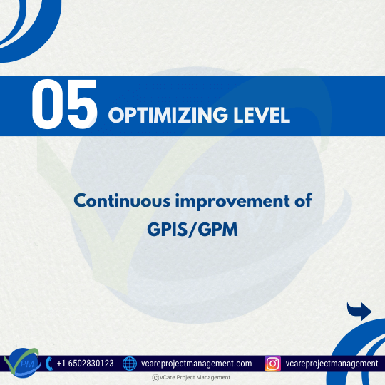 Even at the optimizing level of maturity, the journey towards excellence continues. Governments, exemplified by entities like the US Federal Government, prioritize ongoing improvement in project and program management processes. Through a culture of continuous enhancement, they ensure adaptability and resilience in addressing evolving challenges and maximizing project outcomes. The Governmental Project Management Maturity Model (GPM3) underscores this commitment to perpetual advancement.