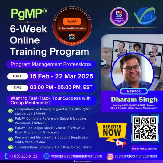 Join the 6-week PgMP online mentoring program with expert guidance from Dharam Singh.