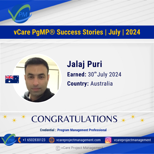 Jalaj Puri receiving PgMP certification recognition for program management excellence.