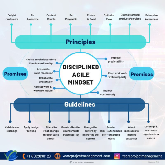 Disciplined Agile Delivery (DAD) supports an agile mindset transformation through principles, promises, and guidance from PMI.
