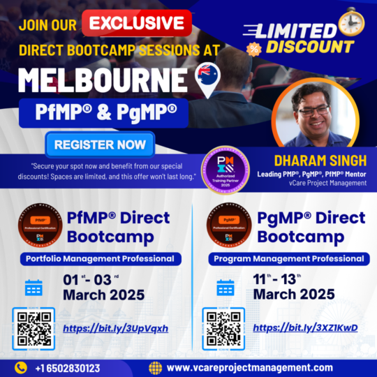 PfMP & PgMP bootcamps in Melbourne – March 2025, expert-led training for PMI certification.