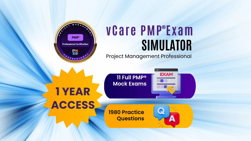 vCare PMP Exam Simulator – 11 Full Mock Tests for 1-Year Access | Project Management Professional