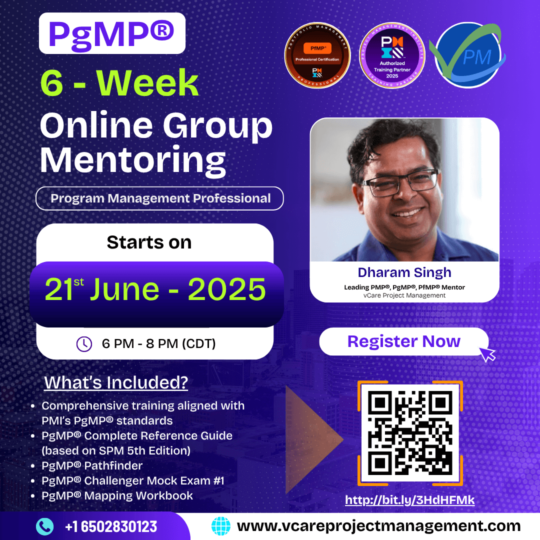 PgMP Online Mentoring Program promo for June 2025 featuring Dharam Singh, global mentor and PgMP expert.